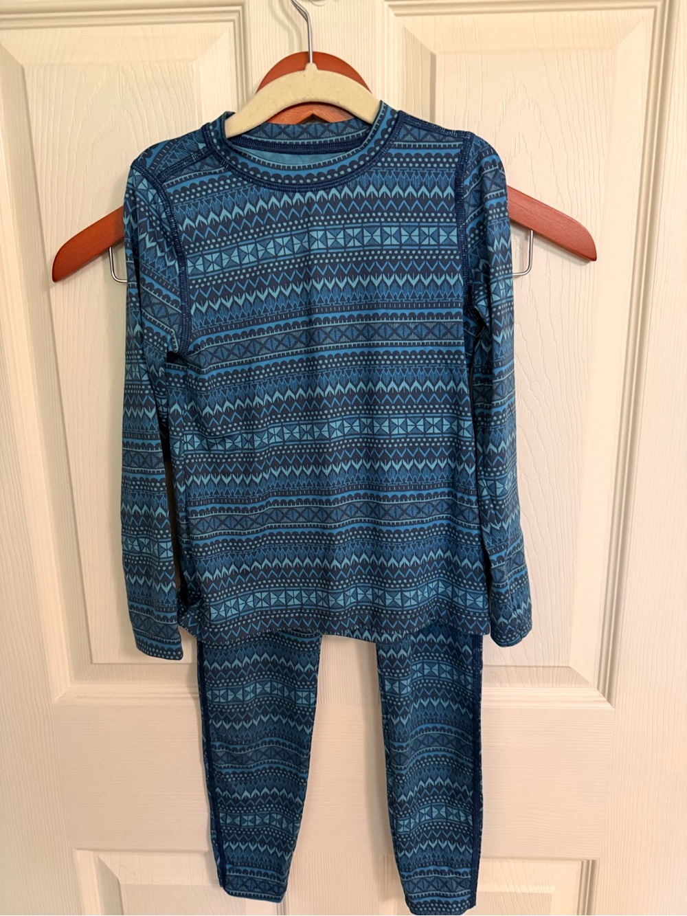 REI Kids Blue Patterned Long Sleeve Pajama/Long John Set
